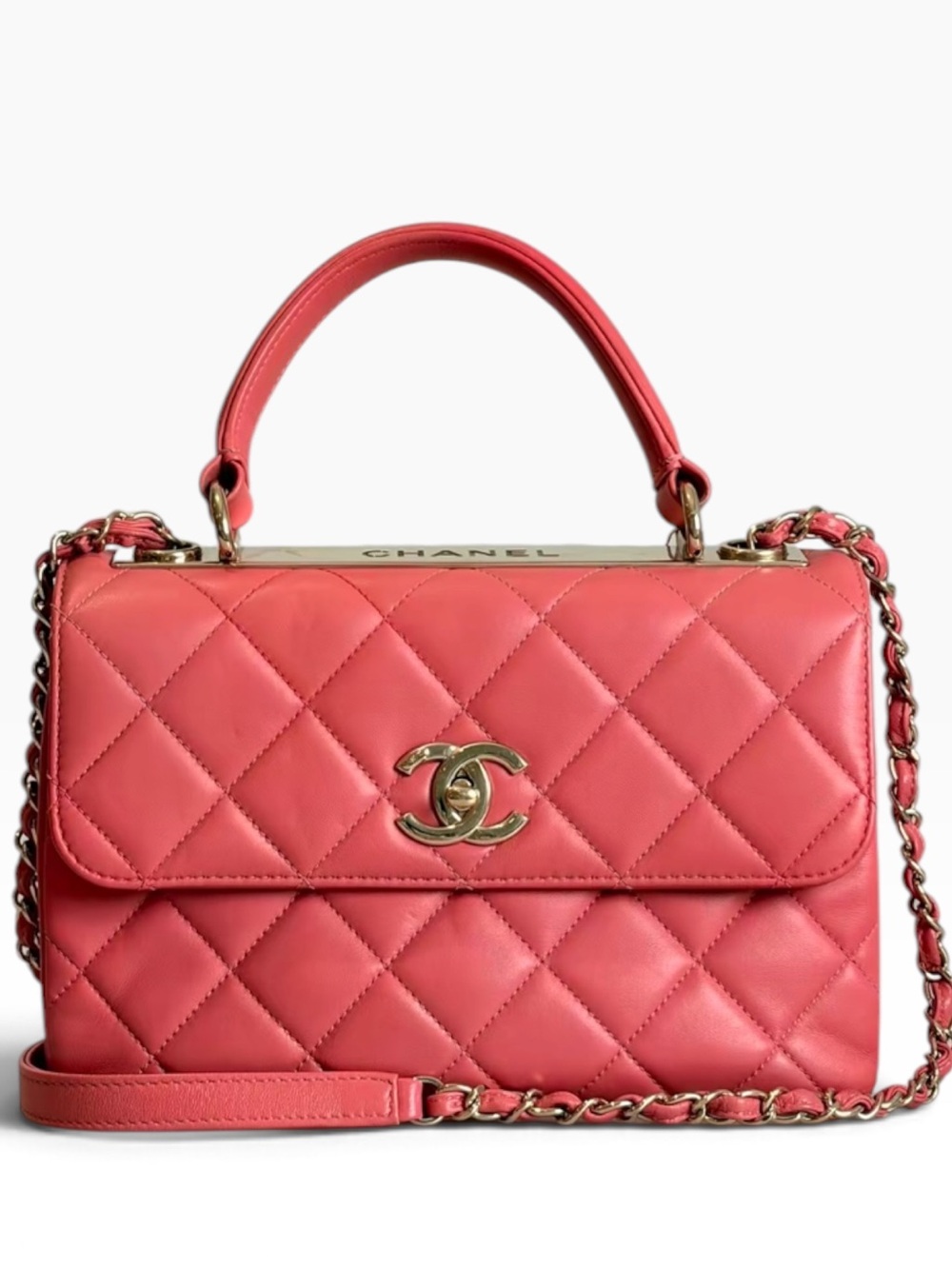 Chanel Trendy CC Top Handle Flap Bag Lambskin Leather GHW